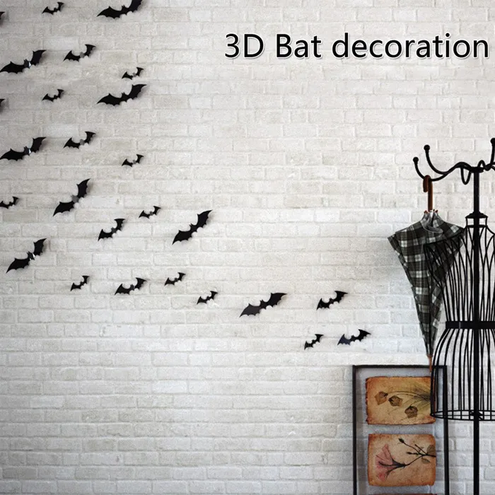 Decorações do dia das bruxas 3d morcegos preto diy adesivos de parede pvc adesivo de parede decorativo para a festa em casa véspera de halloween halloween decoração wx-s03