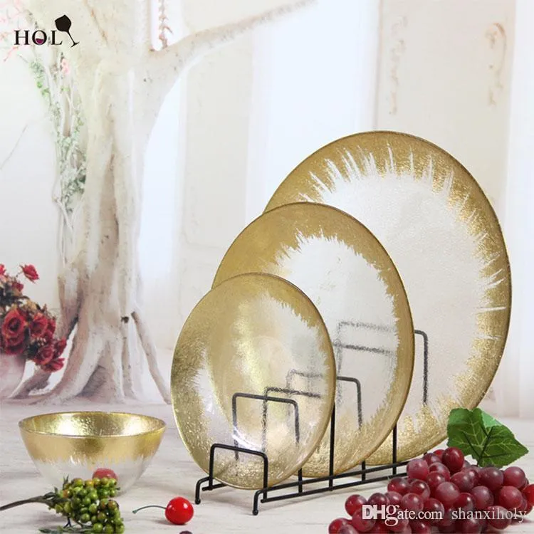 Premium Clear Glass Charger Plates with Gold Trim Wedding Plate