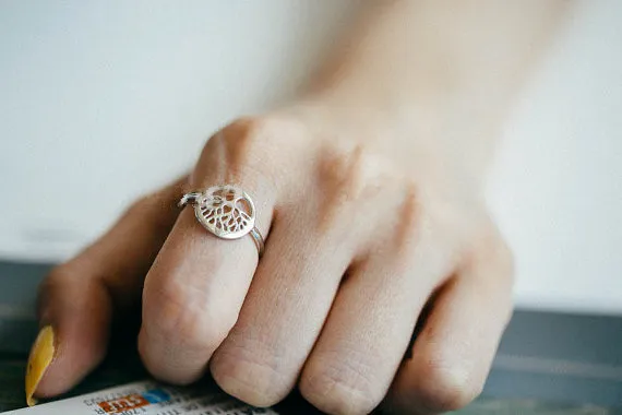 Min. 1 Stück Gold/Silber/Roségold plattierter Baum-Ring, einzigartiger Design-Baum-des-Lebens-Ring, runder Baum-Muster-Ring JZ101