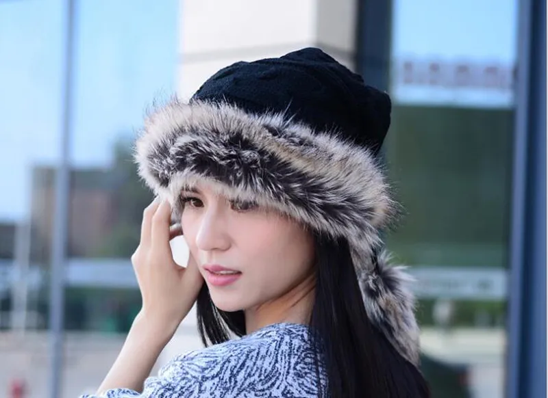 Inverno nuovo mongolo principessa pelliccia vento cappello cappello lana spessa cappello di lana lavorato a maglia collare doppio uso all'ingrosso