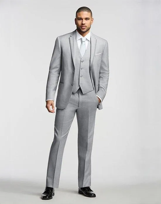 New Design Two Buttons Light Grey Groom Tuxedos Groomsmen Best Man