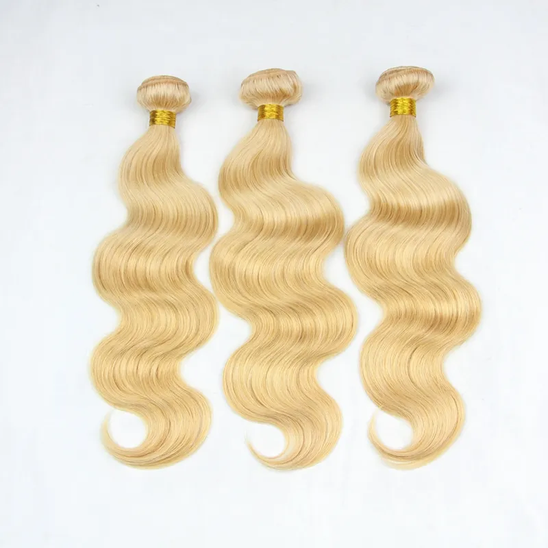 Bundles de cheveux humains vierges blond miel brésilien 9A # 27 Strawbery Blonde Vague de corps Vierge Brésilienne de cheveux humains tisse des extensions 3pcs / lot