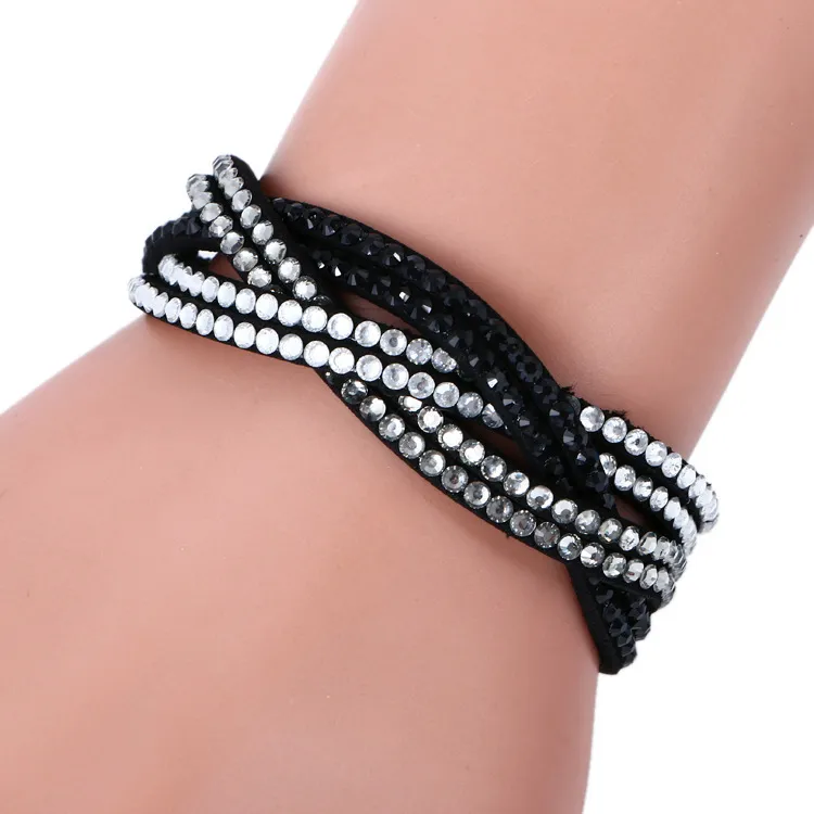 Multicolor New Unisex Monolayer Leather Bracelet Christmas Gift diamante braided Charm Bracelets Vintage Jewelry For Women