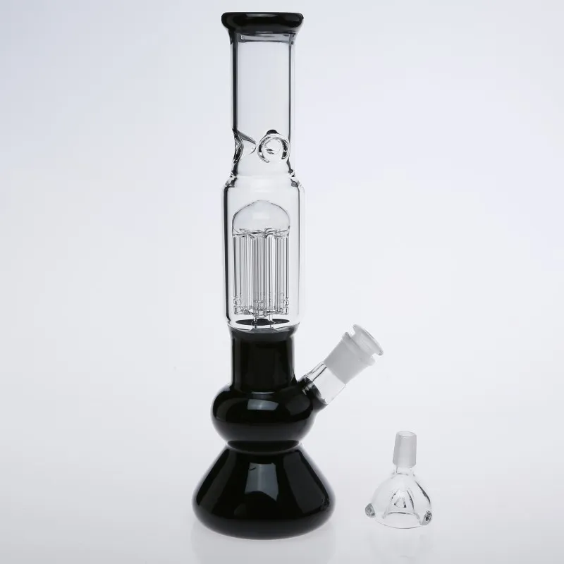 Immagine reale al 100% Bong in vetro dritto spesso nero con bong a due funzioni Meduse Percolato Pipa ad acqua in vetro