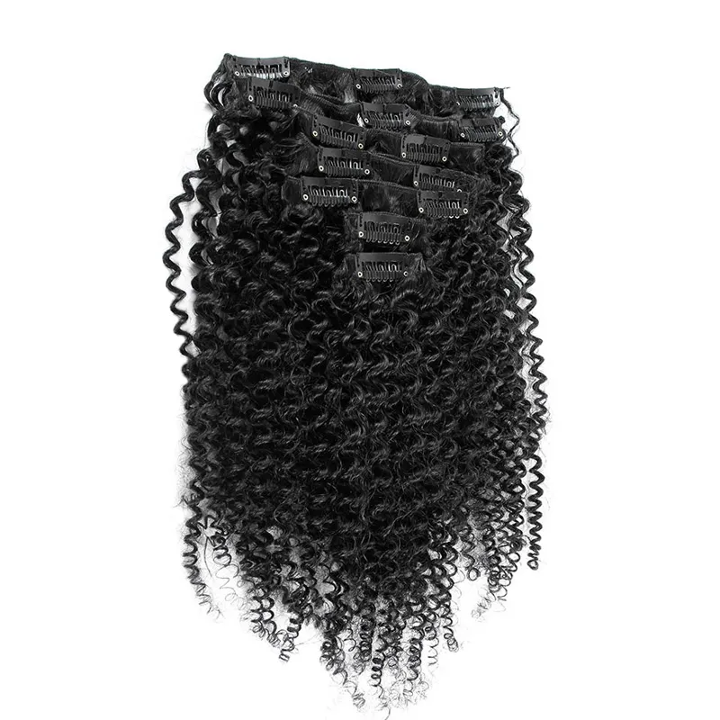 Clip In Natural Curly Brazilian Hair Extensions 100g 7st / African American Clip In Human Hair Extensions