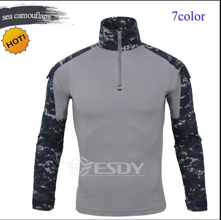 Hurtownie Outdoor Camouflage Długim Rękaw Frog Garnitur Mężczyźni Sport Topy Tactical Tool Cargo T Shirt Army Wojskowy Combat Tee 7 Kolor