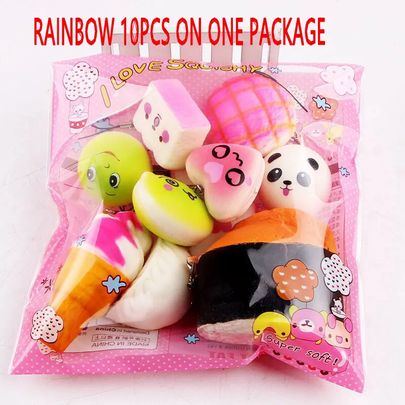 10pcs/lot Slow Rising Squishy miniature food squishies weetmeats ice cream cake bread Strawberry Bread Charm Phone Straps Soft Fruit Toys 50