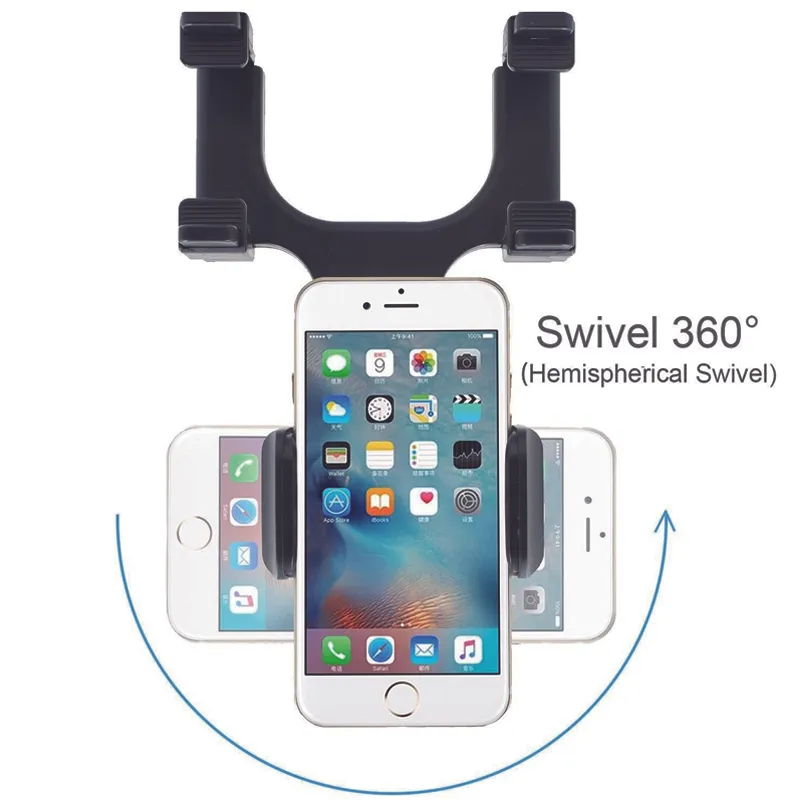 Justerbar bil GPS-backspegel Auto Mount Holder Mobiltelefonfäste Stativ för iPhone X / 8/7/6 Plus Samsung Huawei Universal Phone