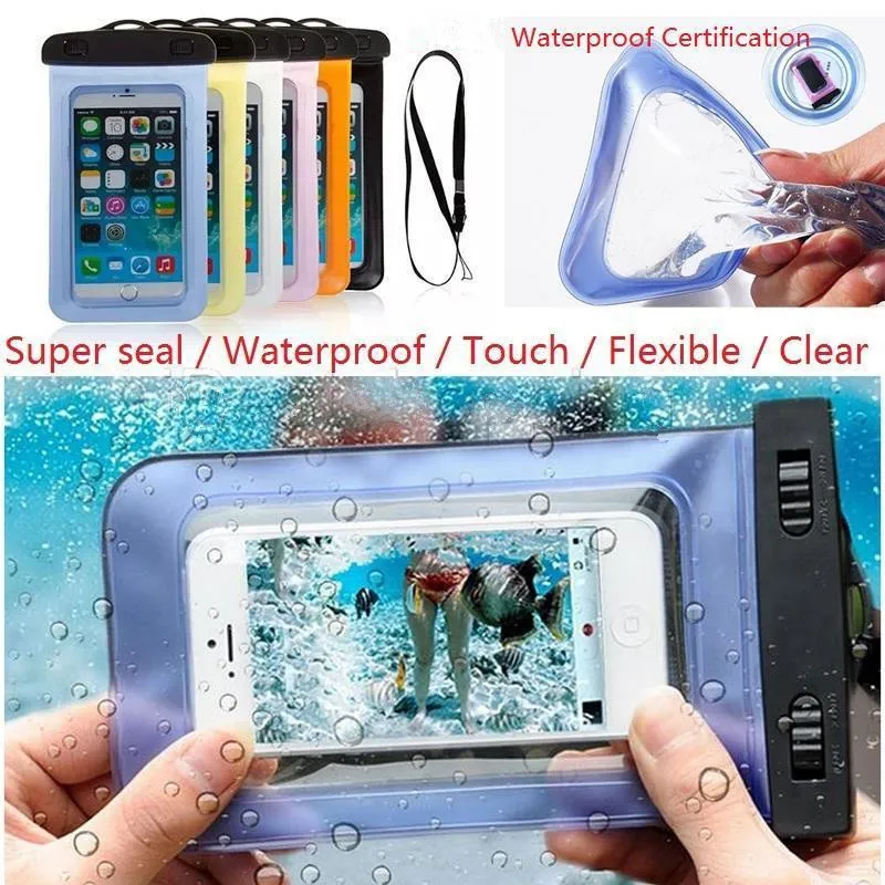 Universele Waterdichte Dry Cel Neck Pouch Tassen voor iPhone X XR XS 8 7 Plus Samsung S7 Edge S8 S9 Plus Sealed Waterproof Case Mobiele telefoons