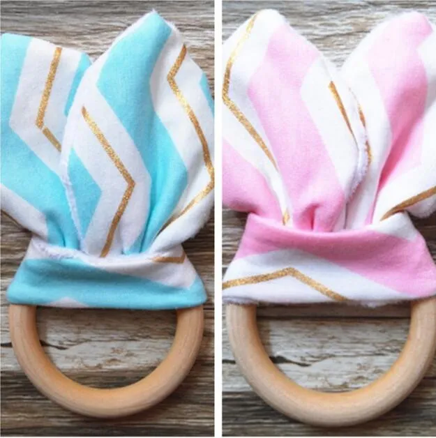 Hot Sale Baby Tandring Ring Teether Natural Wood Circle med tyg Trä Tand Training Sensory Nyfödda leksaker