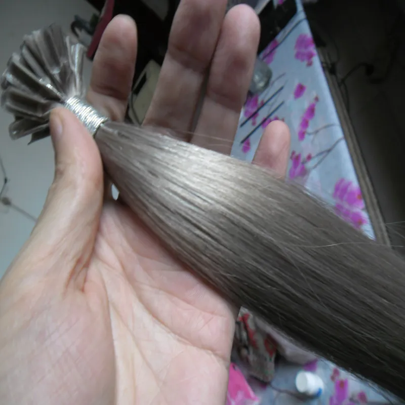 silver gray hair extensions u tip Hair Extensions 100g 100s pre bonded keratin stick tip human hair