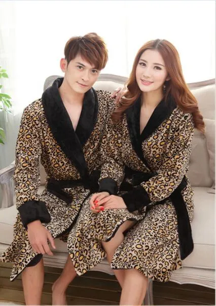 Groothandel- nieuwe winter vrouwen en heren hoge kwaliteit koraal fleece badjas luipaard gewaad heren nachtkleding nachtjurk plus size gratis