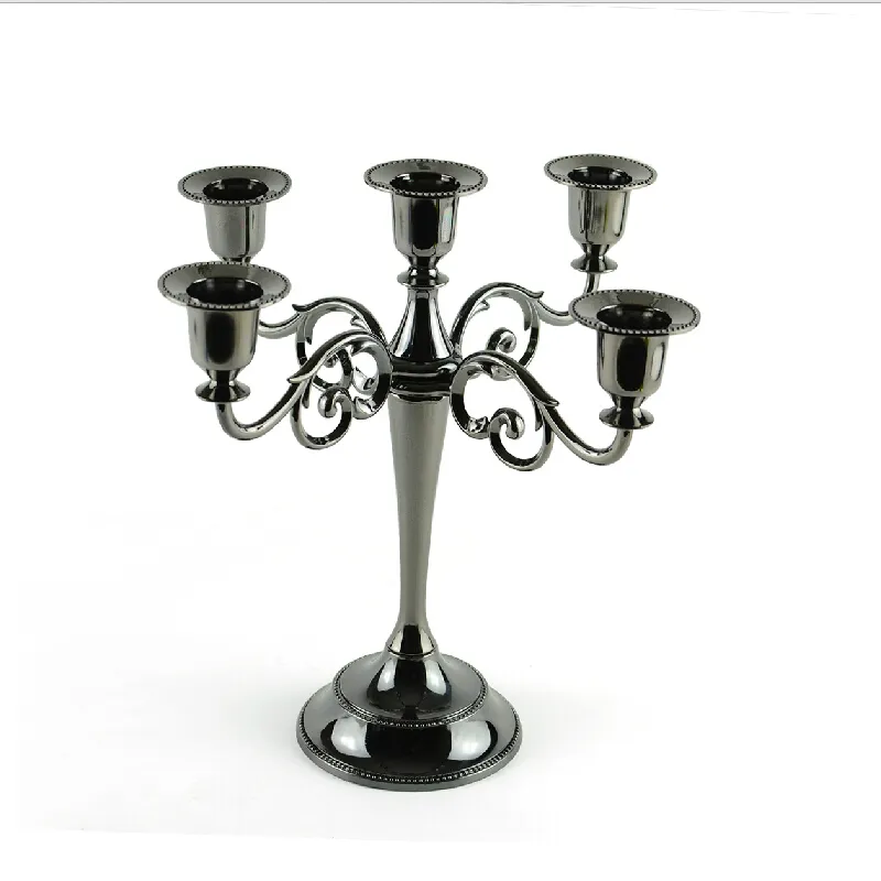 Black Metal Orthodox Cemetery Candle Holders 5 Arms Candle Stand 27cm