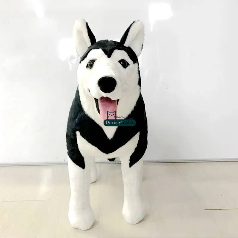 Dorimytrader Hot Giant Emulational Dog Plush Toy Stuffed Realistic Black Husky Doll Decoration Gifts for Children 39inch 100cm DY60975