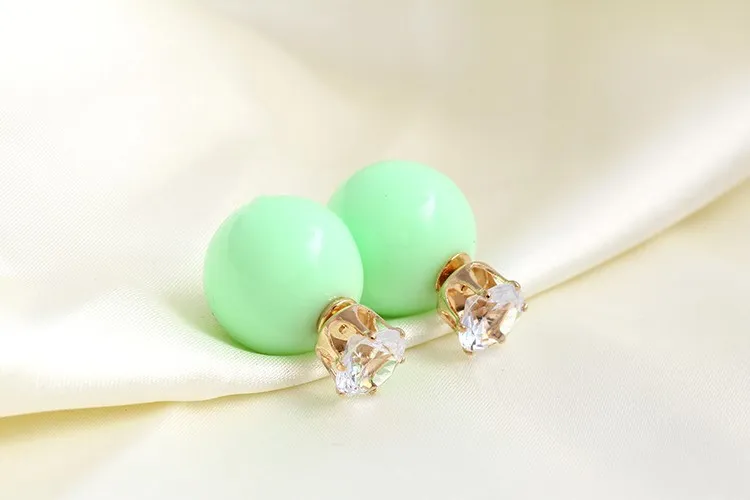 Factory direct sale zircon earring stud DFMTE8,wholesale candy colored double sided round ball earrings luscious for women jewelry