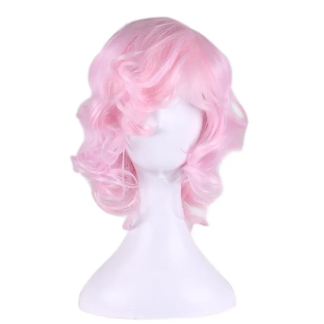 Woodfestival Short Curly Pink Wig Cosplay Anime kostuum Synthetische pruiken hittebestendige lolita vrouwen schuine banken5405535
