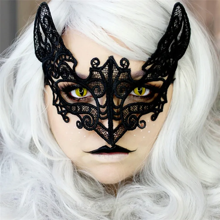 Schwarze Sexy Lady Spitze Katzenmaske für Cosplay Augen Halbgesichtsmasken Frauen Königin Maskerade Party Kostüm / Halloween Party Fancy