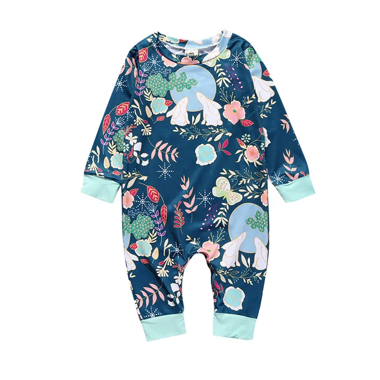 Vêtements pour enfants printemps automne nouveau-né bébé garçons filles coton à manches longues fleur combinaison mignon lapin lune imprimé barboteuse Sunsuit bébé vêtements