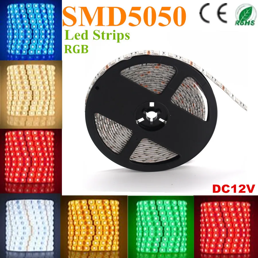 5 M RGB 5050 SMD 300 LED'ler Su Geçirmez IP65 LED Işık Şeritler Esnek Işık DC 12 V Noel / Yaşam / Parti Aydınlatma için