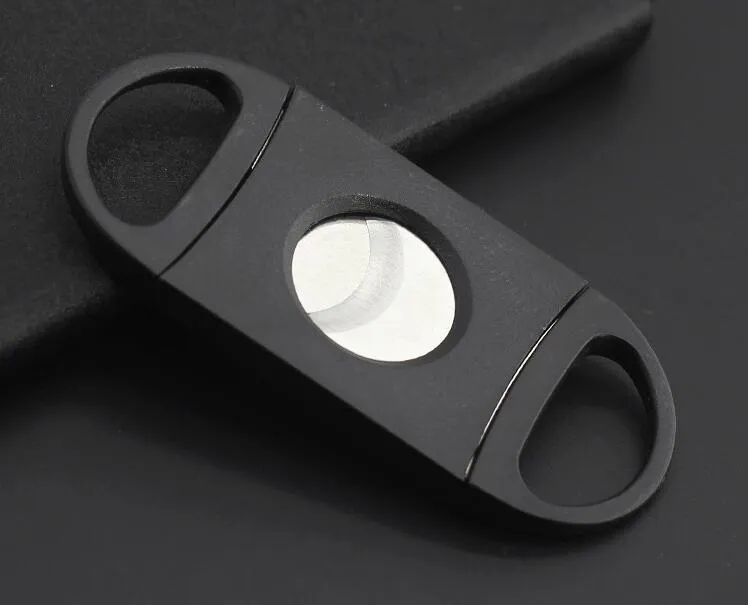 Cep Plastik Paslanmaz Çelik Çift Bıçaklı Puro Kesici Bıçak Makas Tütün Siyah Yeni Ücretsiz kargo toptan