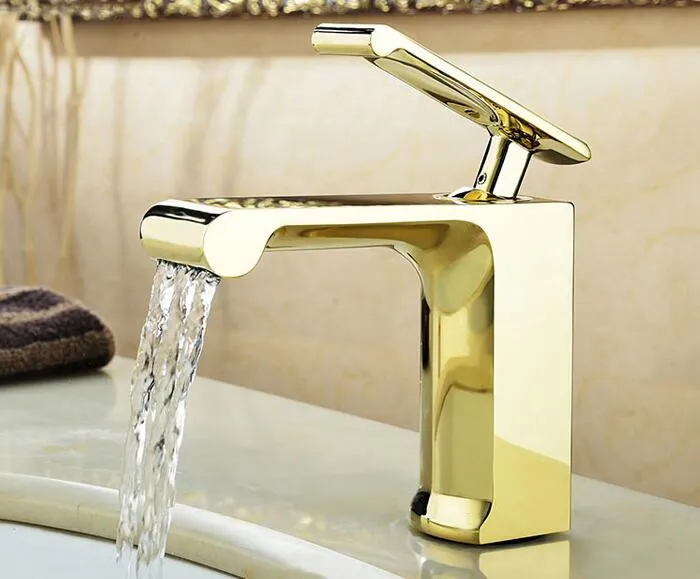 Kostenloser versand Goldene farbe Messing einzigen handgriff Bad Waschbecken Wasserhahn wasserhahn wc wasserhahn. hotcold Waschbecken Kupfer Mischbatterie BF511