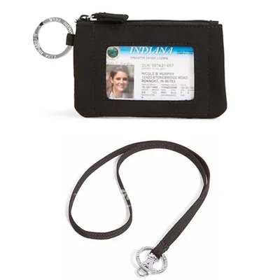 Estuche de identificación con cremallera negra con portatarjetas de identificación con cordón Estuche para tarjetas de autobús para tarjetas de crédito