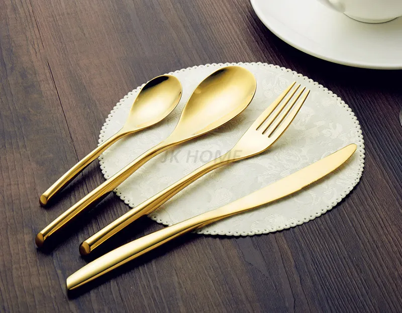 JK HOME 4 Pz/lotto Set di Posate 24 K Oro 304 In Acciaio Inox Da Tavola Set di Posate Coltello Forchetta Cucchiaio Da Tavola Set di Stoviglie All'ingrosso