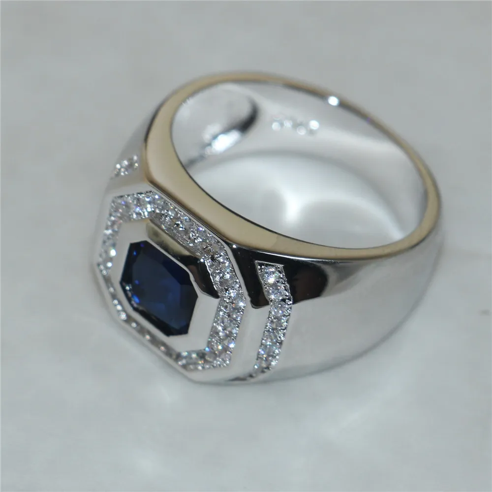 Uomo argento 925 quadrato blu zaffiro diamante simulato zircone gemma pietra anelli moda fidanzamento fedi nuziali gioielli ragazzi