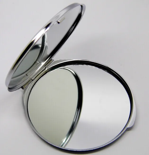 Livraison gratuite étuis de miroir compacts en métal blanc miroirs de maquillage en métal rond couleur argent