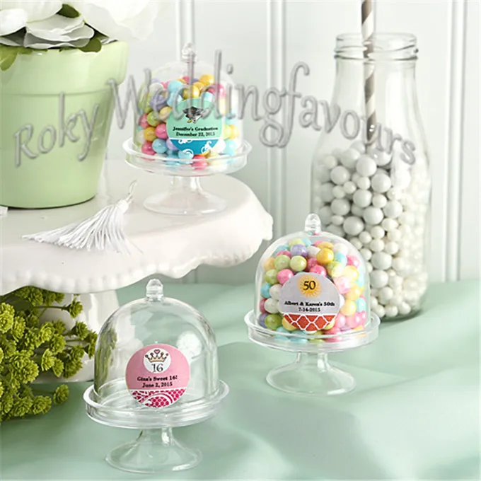 FREE SHIPPING 50PCS Acrylic Clear Mini cake Stand Wedding Favors Party Gifts Birthday Favors Holders Candy Boxes Party Decoration Gifts