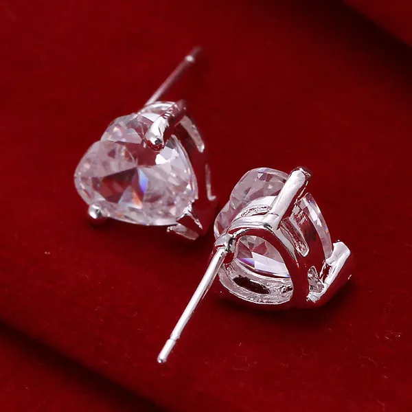 女性のための新しいハート型のダイヤモンドのスターリングシルバーメッキジュエリーのネックレスDN087、人気の白い宝石925シルバーイヤリング