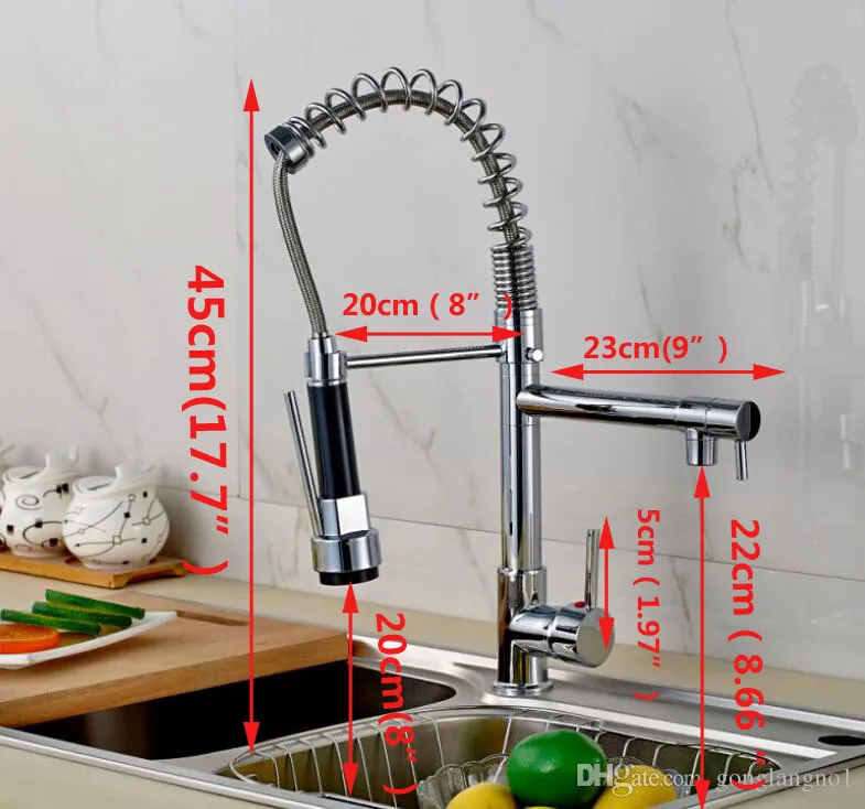 Partihandel och detaljhandel Modern Chrome Brass Kök Kran Dual Sprayer Spring Fartyg Sink Mixer Tap