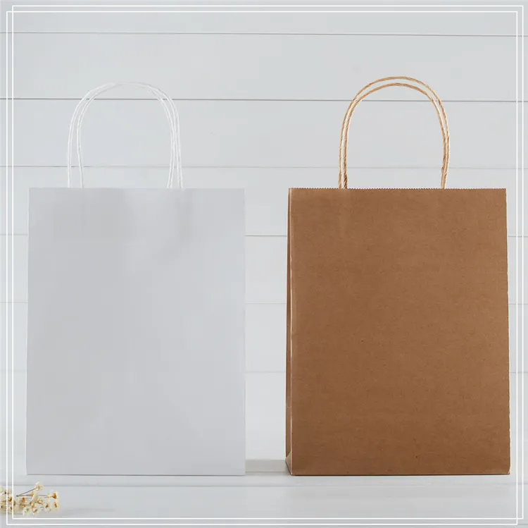 White Paper Gift Bag Wedding Party Birthday White kraft Paper Bag Small Adorn Article Gift bags Gift Boxes Hand Bag General Paper Bag