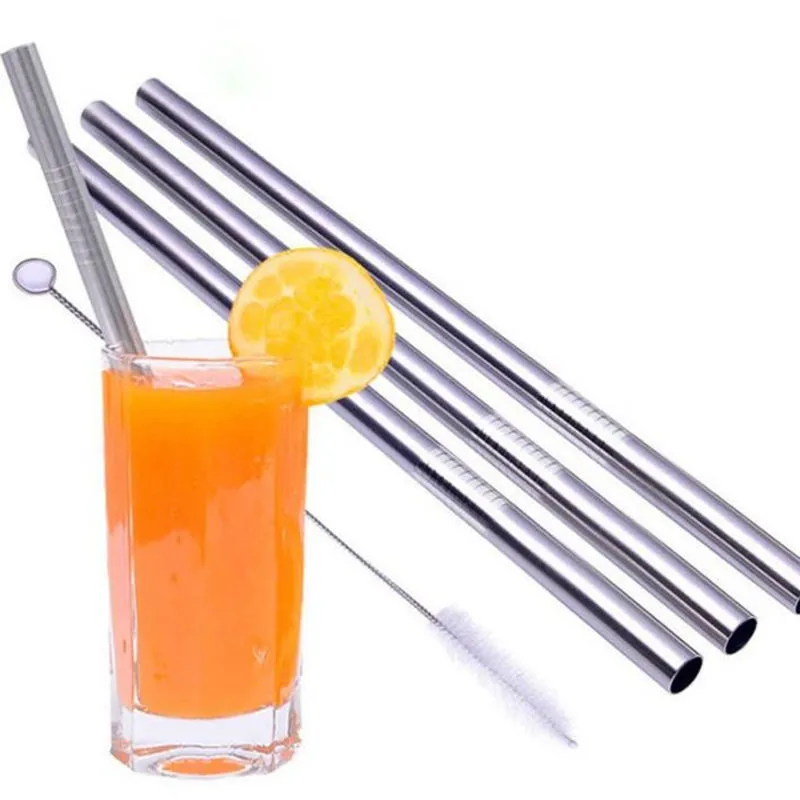 200x Eco-Friendly Straight Metal Drinking Straw Rostfritt stål Återanvändbar strån för öl Fruktjuice Dryck # 3985