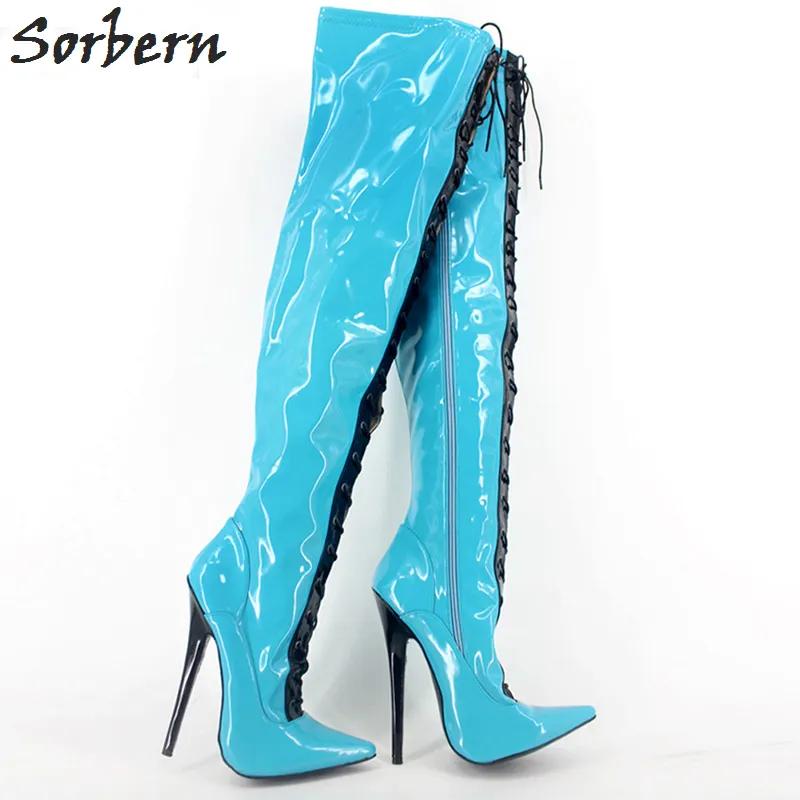 Mix Color High Thin Heel Boots 18cm Sexy Over-the-knee Long Boots Fashion Solid Zipper Ladies Stiletto Leather Pointed Toe Fetish Shoes