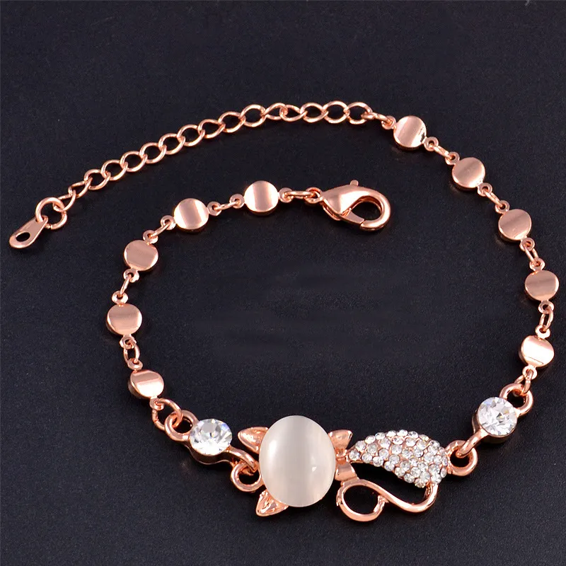 Mix Charm Pulseira Olho de Gato Pedra Preciosa Luxo Marquise Corte Cristal CZ Austríaco Banhado a Ouro Rosa Raposa Peixe Coração Jóias Pulseira Moda DHL