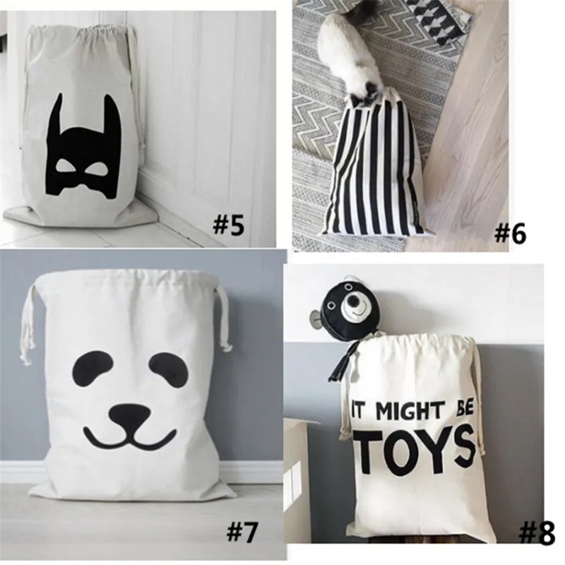 INS Large Drawstring Bag Baby Toys Storage Bags Canvas Bear Batman Hanging Laundry Bags Clothing Baskets Xmas Sack Stocking