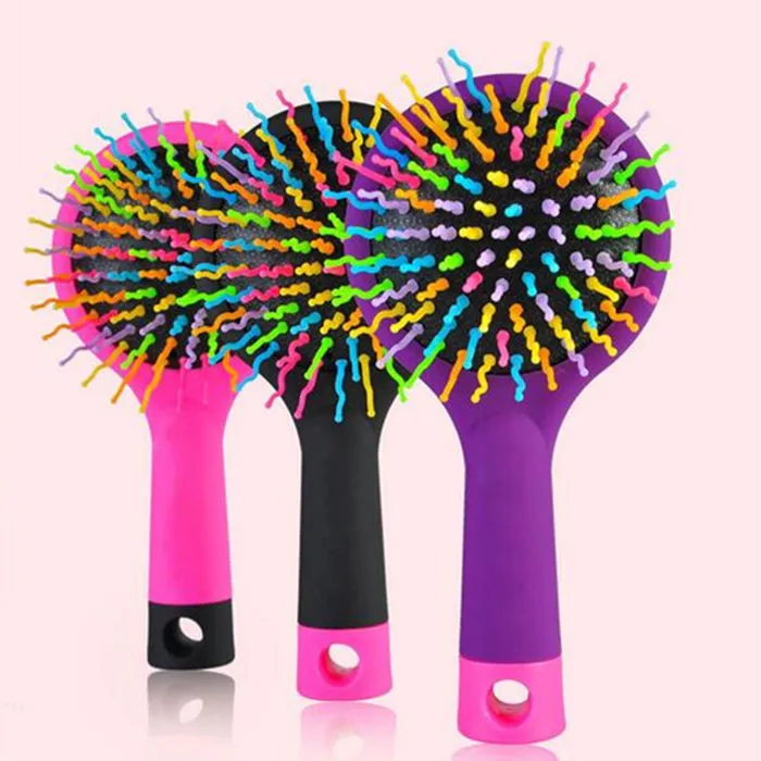 Spazzola capelli districante Pettine magico arcobaleno con specchio Spazzole capelli Pettine TT antistatico Nero Rosa Viola