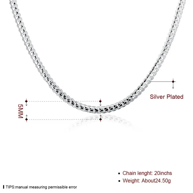Neue Ankunft '5MM ganze Seite Halskette Sterling Silber Platte Halskette STSN130 ganze Mode 925 Silber Ketten Halskette fact221B