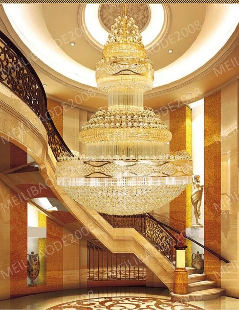 BE37 Duplex Living Room Large Chandeliers Villa K9 Crystal Pendant Lamp Hotel Engineering Hall Staircases Droplight Lights Lighting