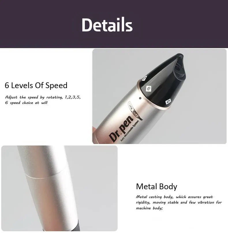 6 Speed Derma Pen Electic Auto Micro Needle Therapy Drpen vibrating Dermapen Dermastamp 12 Needles Pen1779620