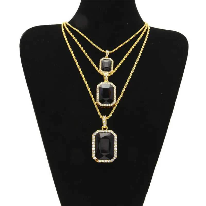 HIP HOP Mannen Sieraden Bling Iced Out Three Layer Ruby Hanger Kettingen Set met 20 inch 24 inch 30 inch Chian