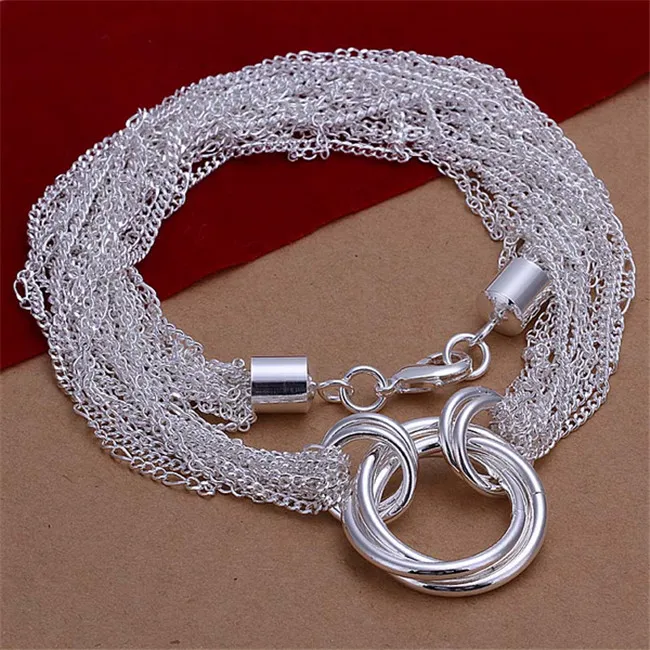 Vente chaude de nombreuses lignes collier à trois anneaux collier en argent sterling plaque collier SN264, mode de gros 925 chaînes en argent collier vente directe d'usine