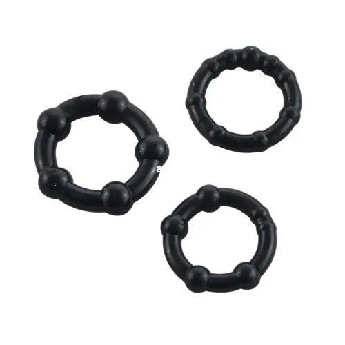 Triple Set Silicone Cock Rings Black, Enhances Erection ...