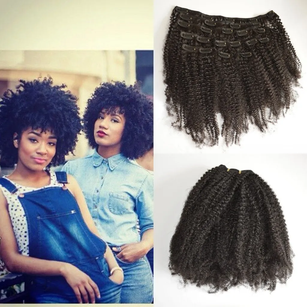 8"-24" mongolisches reines Remy-Haar, Afro-Kurven-Clips in Echthaarverlängerungen, voller Kopf, 7-teiliges Set, 120 g, G-EASY