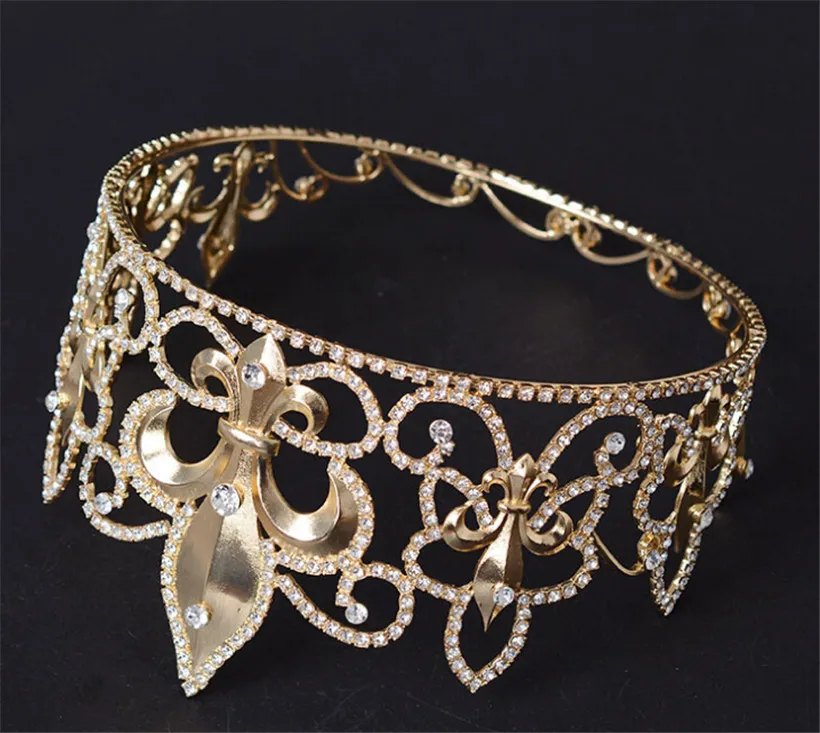 Regina nuziale vintage corona corona tiara cristallo di cristallo di runstone Accessori capelli con fascia capelli gioielli con corona rotonda piena t3336024