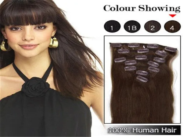 Brazilian Human Hair straight Clip In Hair Extensions Full Head Set 16"-22" Multiply Colors Fast Shipping