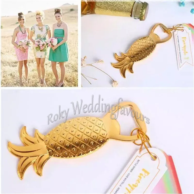 Gold Pineapple Beer Bottle Opener Wedding Shower Favor Tropical Beach Hawaii Event Party Ideas
