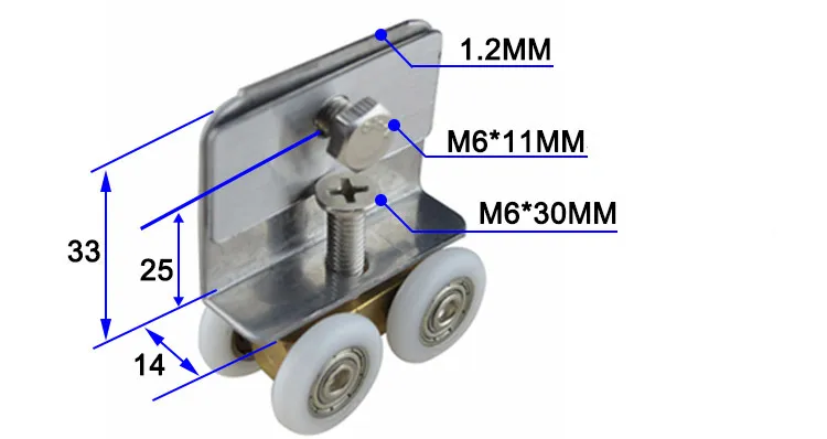 Polia de móveis para banheiro, duas peças, porta deslizante de madeira, rolo ultra silencioso, faixa de suspensão, peça de hardware de roda de nylon