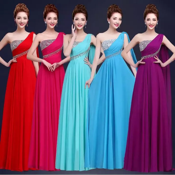 Echte Foto's Land Bruidsmeisjes Jurken One Shoulder Sexy Pailletten Paars Teal Blauw Bruidsmeisje Prom Party Jurken Bruiloft Gastenjurken